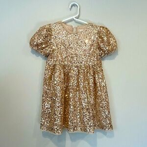 GAP Girls Gold Sequin Short Sleeve Dress Size Small